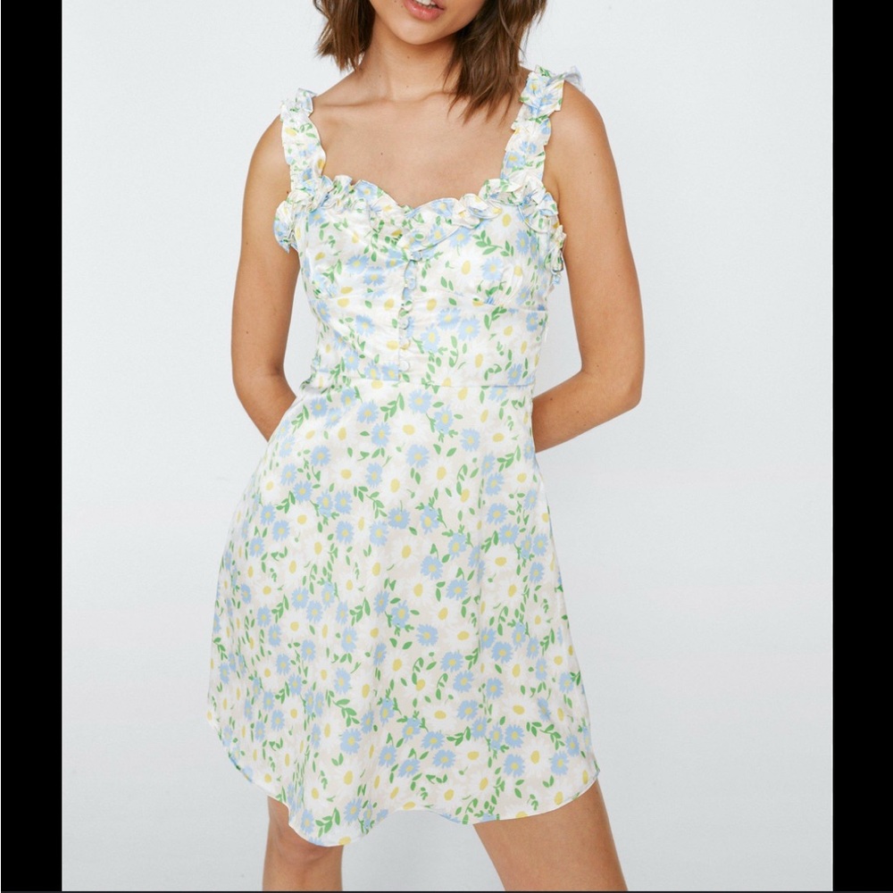 Zara Floral Mini Dress - White and Blue
